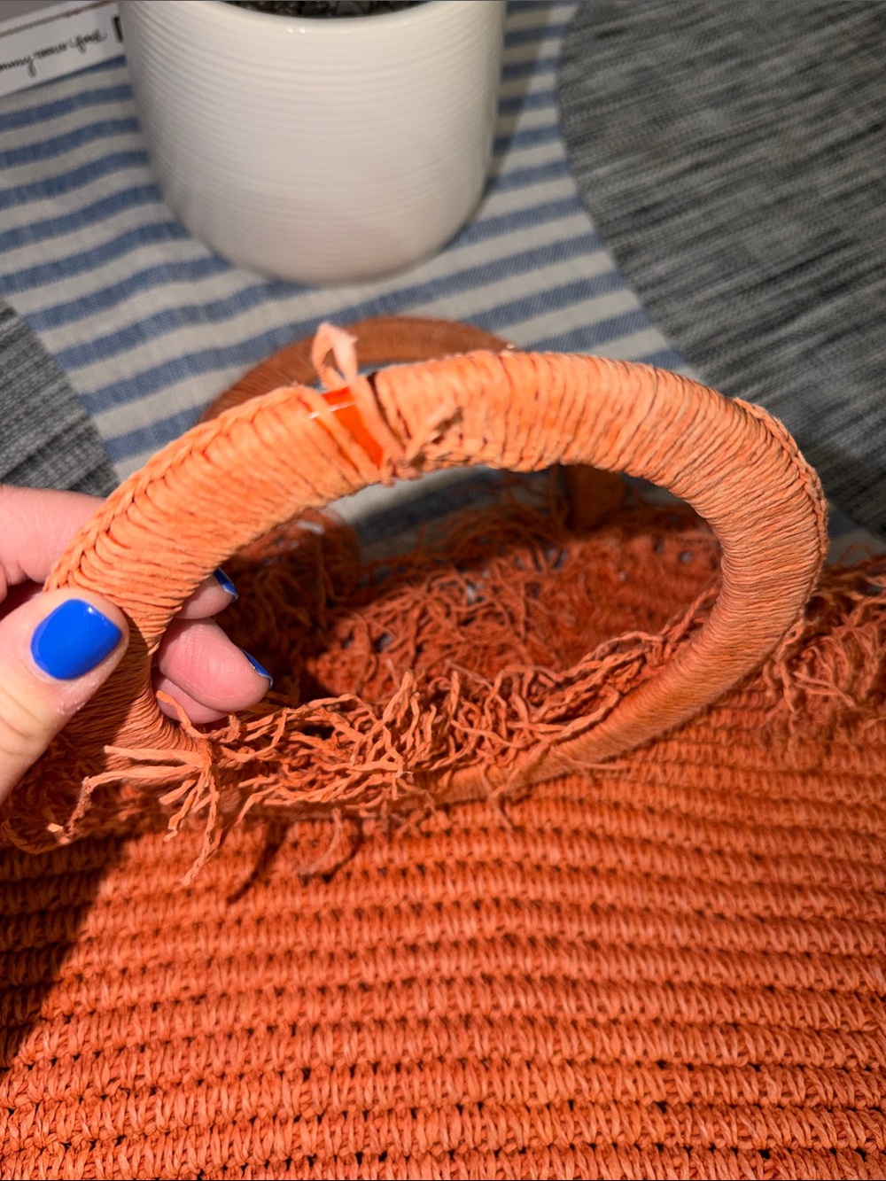 Orange Woven Fringe Circle-Handle Tote - Picture 5 of 6